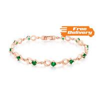 Rose Gold Plated Bracelet with Simulated Emeralds - Free Delivery!
