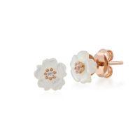 Rose Gold Plated Silver Mother of Pearl & Topaz Cherry Blossom Stud Earrings