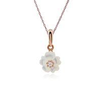 Rose Gold Plated Mother of Pearl & Topaz Cherry Blossom Pendant on 45cm Chain