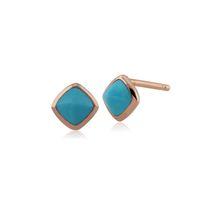Rose Gold Plated Sterling Silver Cushion Turquoise 5mm Stud Earrings
