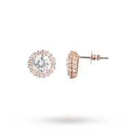 Rose Gold Plated Silver Cubic Zirconia Halo Stud Earrings