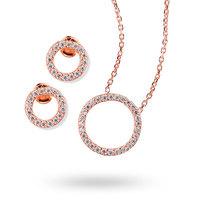 rose gold plated cubic zirconia open circle necklace and earring set