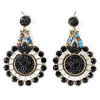 Round Diamond Style Retro Earrings for Women (Black)