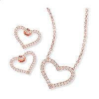 Rose Gold Plated Cubic Zirconia Heart Earrings And Pendant Set