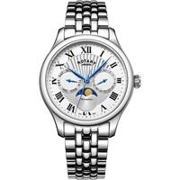 rotary mens moonphase silver chronograph watch