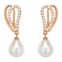 Rose gold-plated oval pearl and cubic zirconia drop earrings