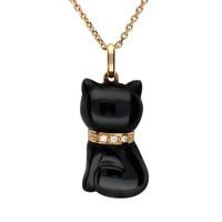 Rose Gold And Whitby Jet Diamond Cat Small Pendant