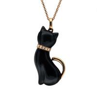 Rose Gold And Whitby Jet Diamond Cat With Tail Large Pendant