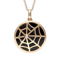 Rose Gold Whitby Jet And Diamond Spider Web Necklace