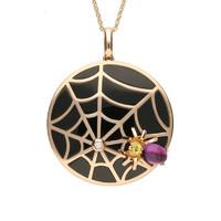 Rose Gold Whitby Jet Diamond And Gemstone Spider Web Necklace