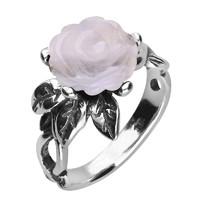 Rose Quartz Ring Tuberose Rose Leaf Twist Silver