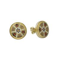Royal Crown Derby Earrings Stud Round Imari 18ct Yellow Gold