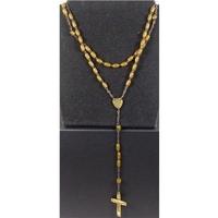 Rosary beads in olive green with a metal inlaid crucifix