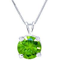 round brilliant cut green diamond pendant necklace in 9ct white gold