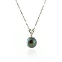 Round Brilliant Cut Black Pearl Pendant Necklace 2.0ct in 9ct White Gold