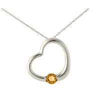 Round Brilliant Cut Citrine Pendant Necklace 0.25ct in 9ct White Gold