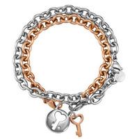 Rose Gold Plated 2 Row Lock and Key Bracelet ESBR11590A370
