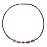 Rose Gold Plated Silver CZ Twist Brown Cord Necklet ESNL92244B390