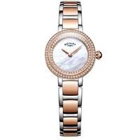 rotary rose gold plated stone set bracelet watch lb0508641