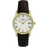 Rotary Mens Gold Plated Leather Watch