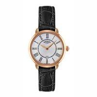 Rotary Ladies Elise Rose Gold plated 30mm Black Leather Strap