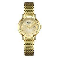 rotary ladies windsor pvd gold plated 27mm champagne dial watch