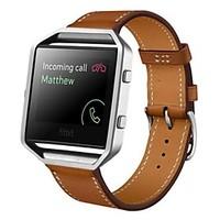 Rugged Metal Frame Housing with Luxury Leather Watch Band Wrist Strap Replacement for Fitbit Blaze