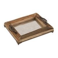 Rustic Wood Decorative Tray with Ornamental Handles - Large