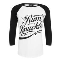 rum knuckles signature logo 34 sleeve raglan top whiteblack m