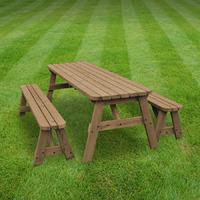 Rutland Oakham Rounded 5ft Picnic Table and Benches Set in Rustic Brown
