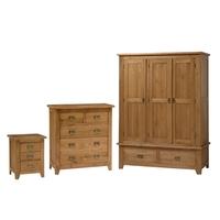 Rustic Oak Bedroom Set With Triple Wardrobe