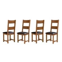 Rustic Oak Set of 4 Leather Seat Ladderback Chairs