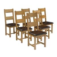 Rustic Oak Set of 6 Leather Seat Ladderback Chairs