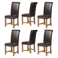 Rustic Oak Set of 6 Rollback Dining Chairs