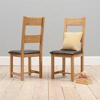 Rustic Oak Ladder Back Chairs with Leather Seat