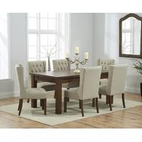 Rustique 180cm Dark Solid Oak Extending Dining Table with Safia Fabric Dark Oak Leg Chairs