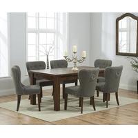 rustique 180cm dark solid oak extending dining table with grey knights ...