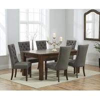Rustique 180cm Dark Solid Oak Extending Dining Table with Anais Fabric Dark Oak Leg Chairs