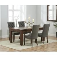 Rustique 150cm Dark Solid Oak Extending Dining Table with 8 Anais Fabric Dark Oak Leg Chairs