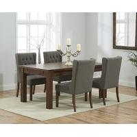 Rustique 150cm Dark Solid Oak Extending Dining Table with Safia Fabric Dark Oak Leg Chairs