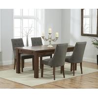 rustique 150cm dark solid oak extending dining table with pacific fabr ...