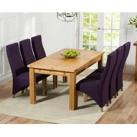 rustique 150cm solid oak extending dining table with henley fabric cha ...