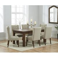 rustique 180cm dark solid oak extending dining table with safia fabric ...