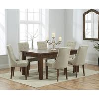 rustique 180cm dark solid oak extending dining table with pacific fabr ...