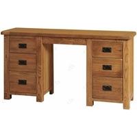 Rustic Oak Dressing Table - Double Pedestal