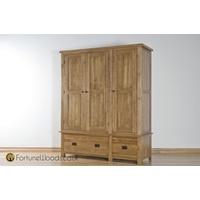 Rustic Oak Wardrobe - 3 Door 2 Drawer