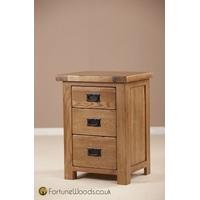 Rustic Oak Bedside Cabinet - 3 Drawer High