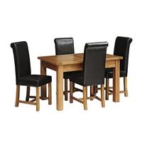 rustic oak 132 162 192 ext table and 4 leather chairs