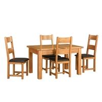 rustic oak 132 162 192 ext table and 4 leather seat chairs