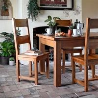 rustic oak 132 162 192 ext table and 4 wooden seat chairs